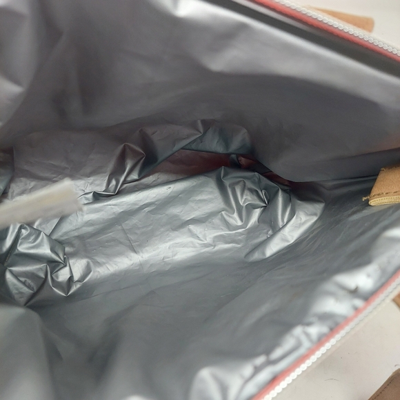 Emma & Chloe Salmon Pink Blue Woven Chevron Insulated Lunch Bag Beachy Coastal - Picture 11 of 12